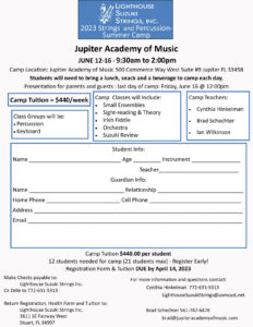 Jupiter music Academy June 12-16 2023 Registration Form